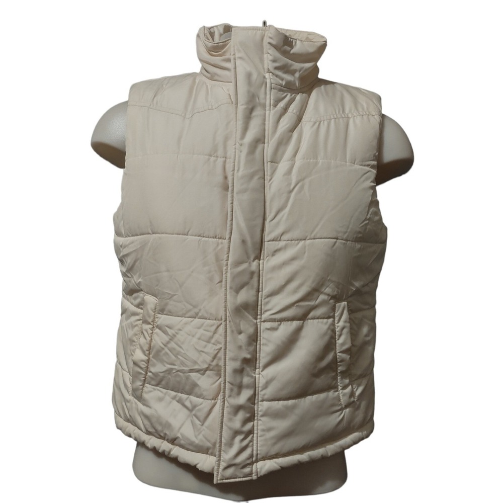 Chaps Puffer Vest L Womens Gorp‎ Core Cabin Core Cream Quilted Padded Sleeveless